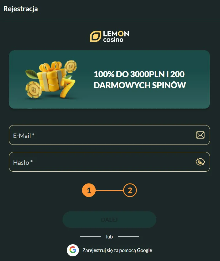 Lemon Casino Formularz Rejestracyjny
