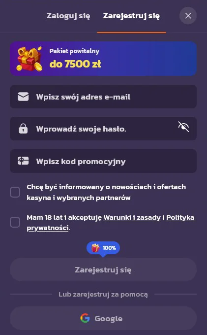 Coolzino Formularz Rejestracyjny