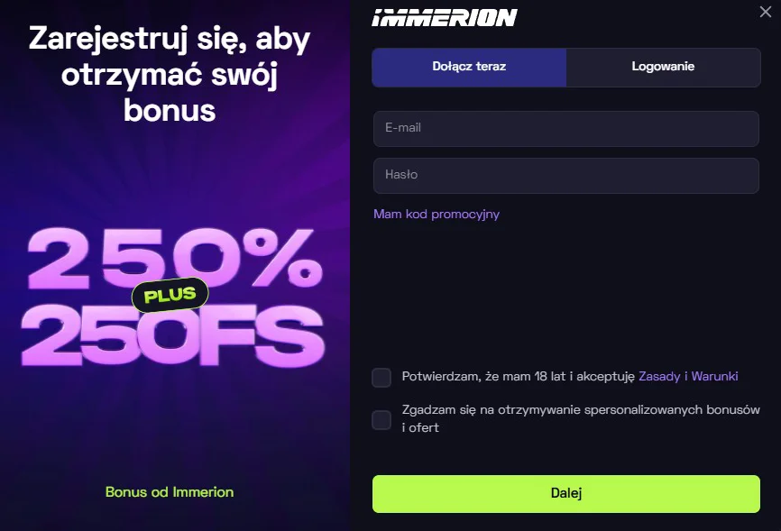 Immerion Formularz Rejestracyjny