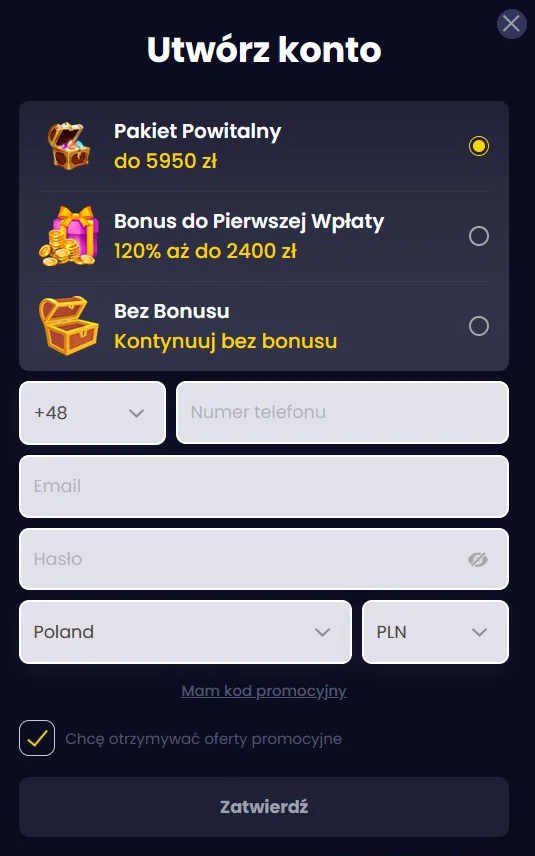 SlotsGem Formularz Rejestracyjny