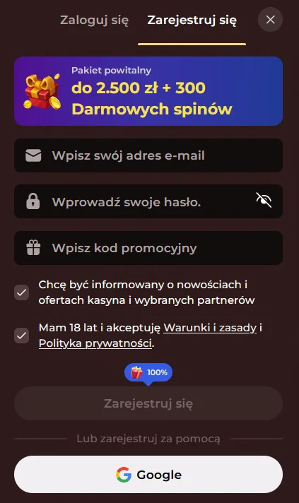 Vincispin Formularz Rejestracyjny