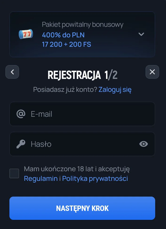 Aerobet Formularz Rejestracyjny
