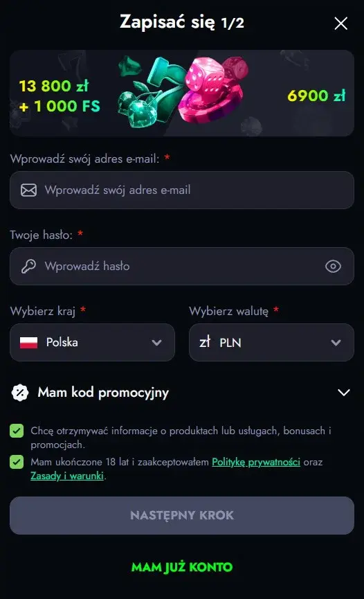 WildWinz Formularz Rejestracyjny