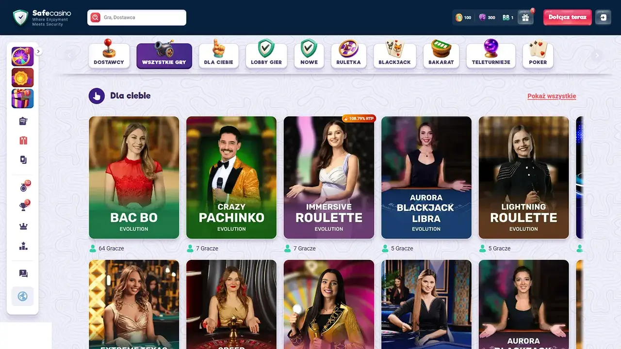SafeCasino Casino Krupier na Żywo