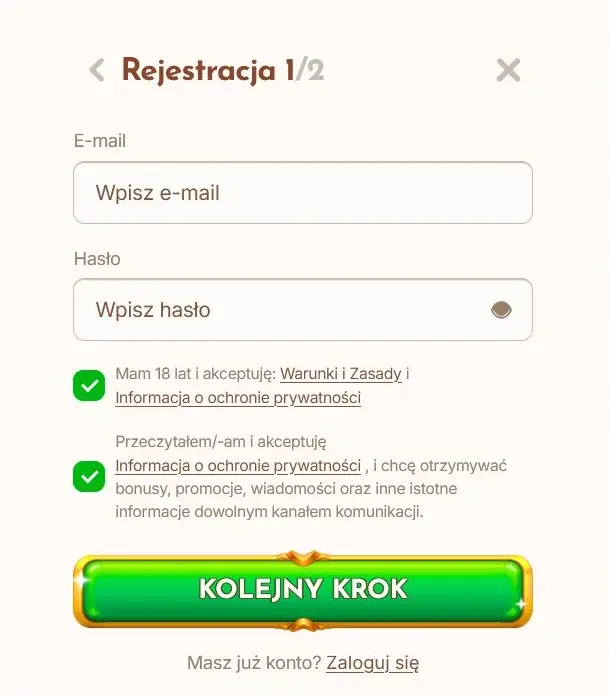 BetHall Casino Formularz Rejestracyjny