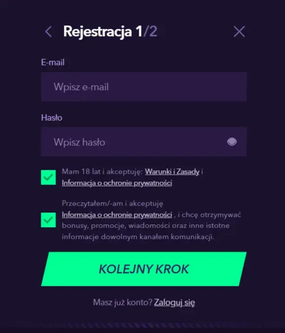 NaoBet Casino Formularz Rejestracyjny
