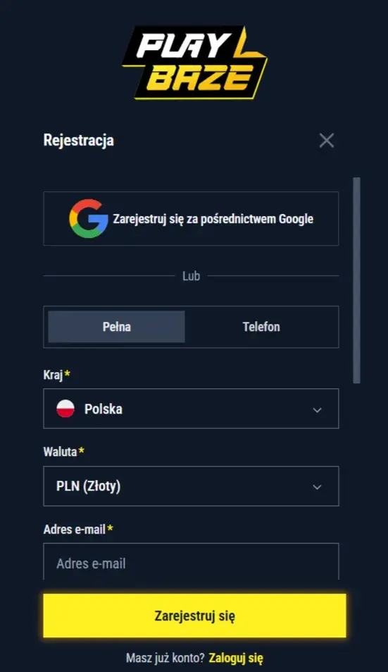 Playbaze Casino registration form Playbaze Casino registration form