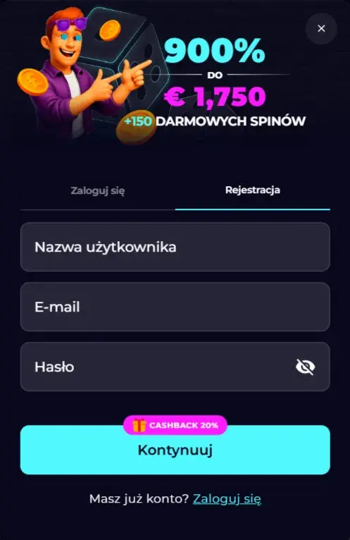 PartySpinz Casino Formularz Rejestracyjny