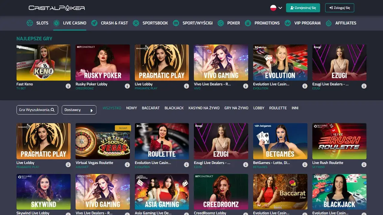 CristalPoker Casino Krupier na Żywo